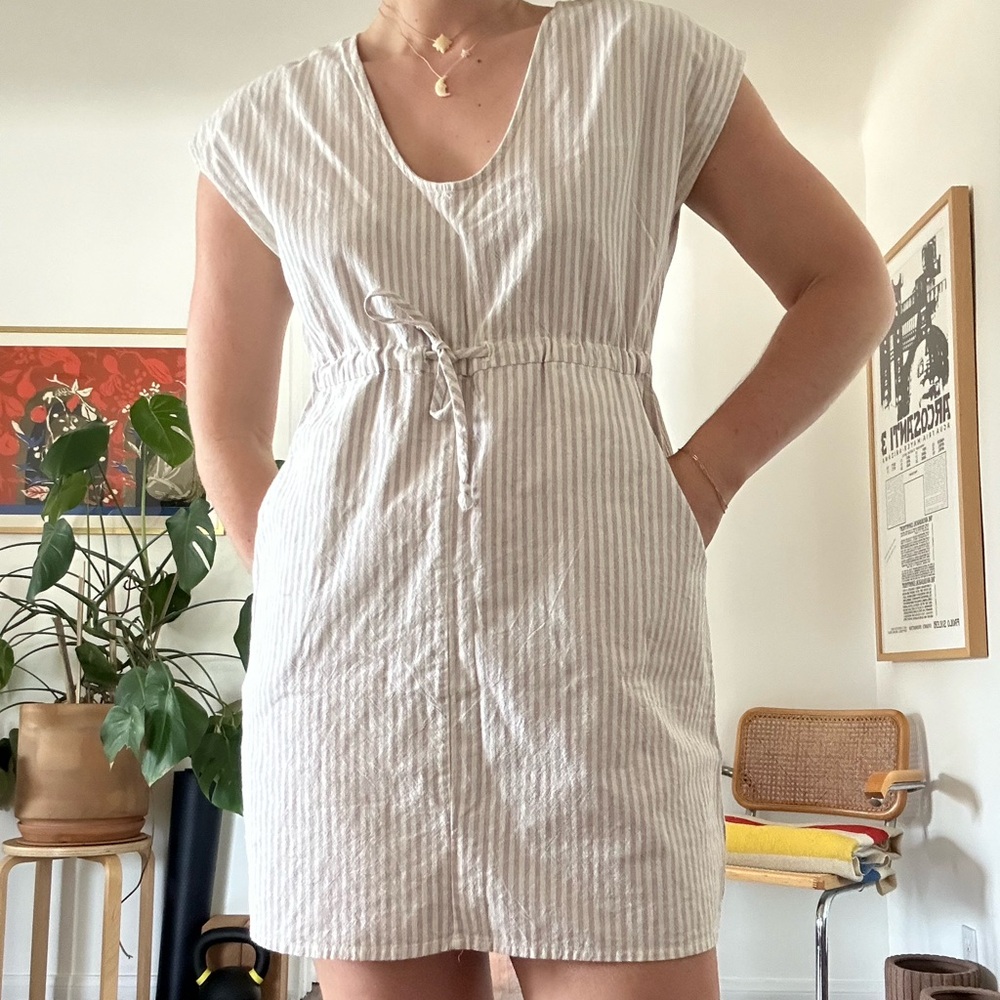Ali Golden Striped Coastal Linen Mini Dress